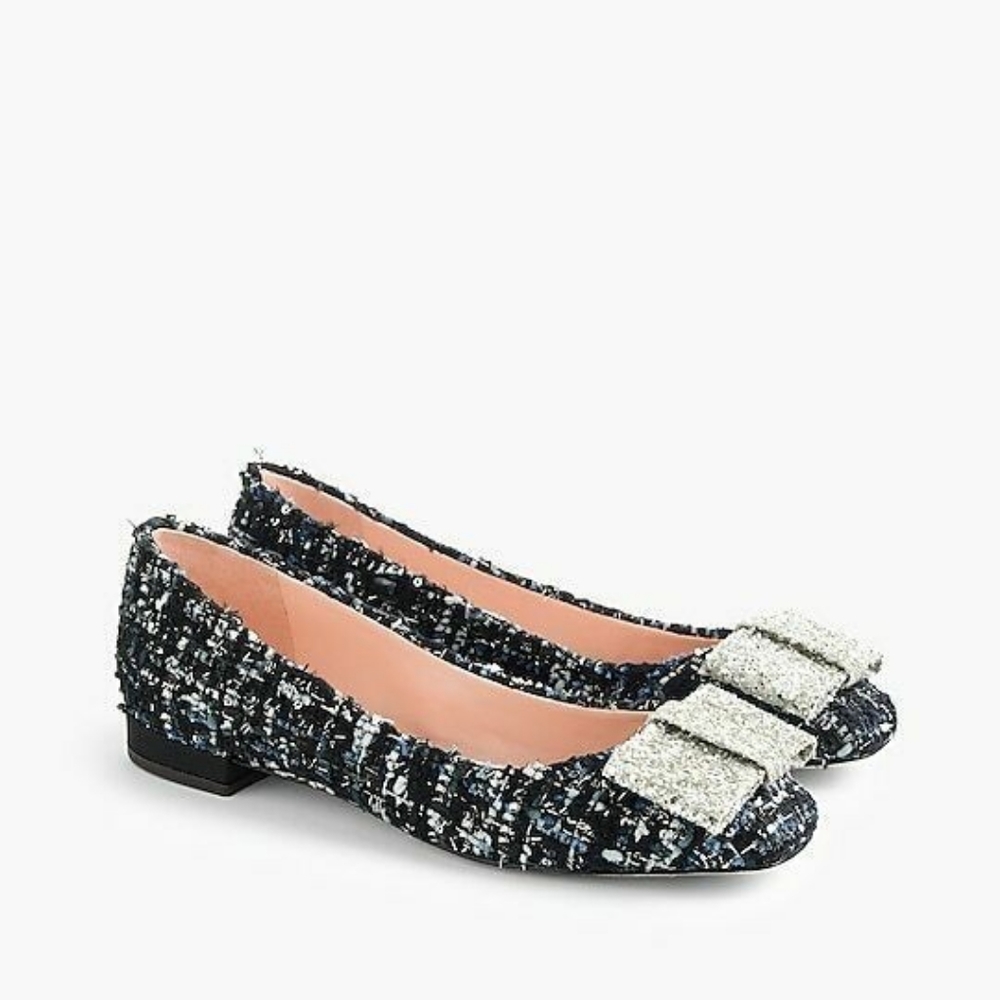 J. Crew Poppy tweed glitter bow flats 7.5 - Picture 5 of 9